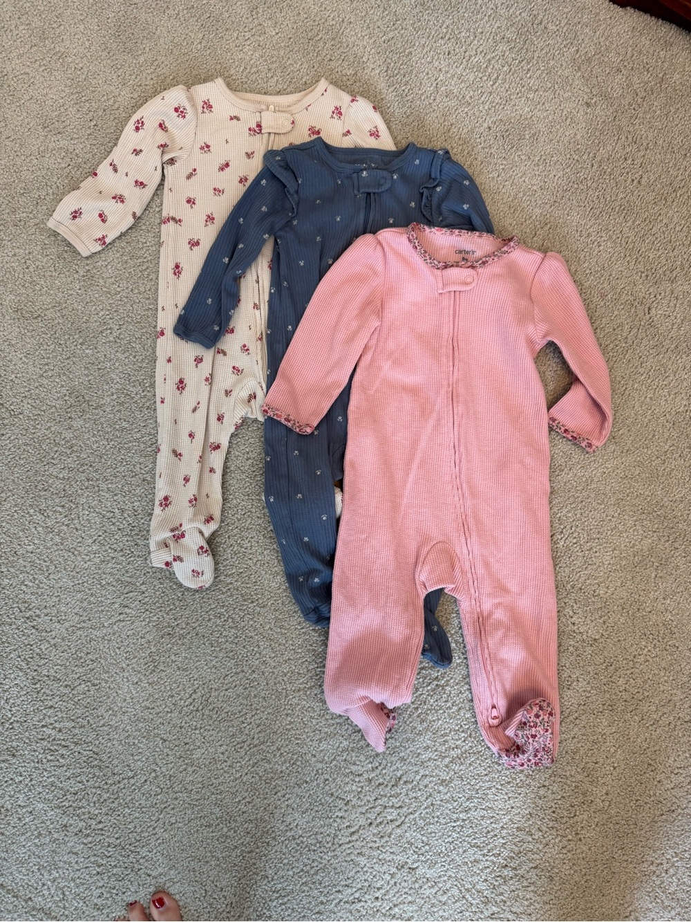 Carter's Pink Ribbed Baby One-Piece Sleepsuit - bundle of 3
